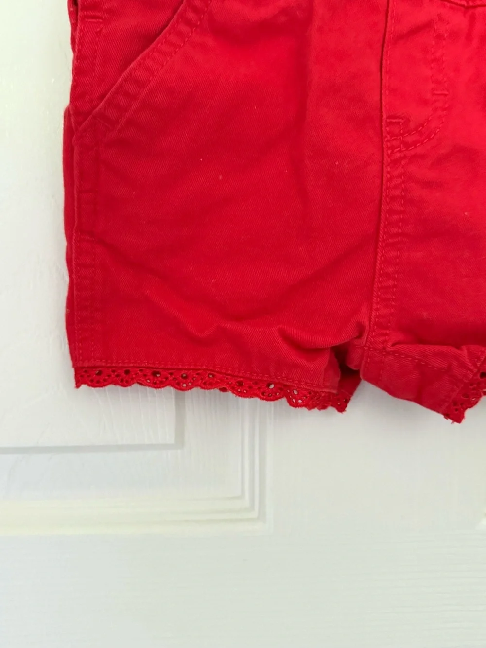 OshKosh B'gosh Bright Red Girls' Shortalls with Lace Trim